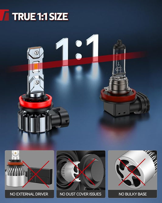 Torchbeam T1S H11 LED Bulbs, 2026 New Version, 45000LM 6500K Cool White Light, 2-Pack