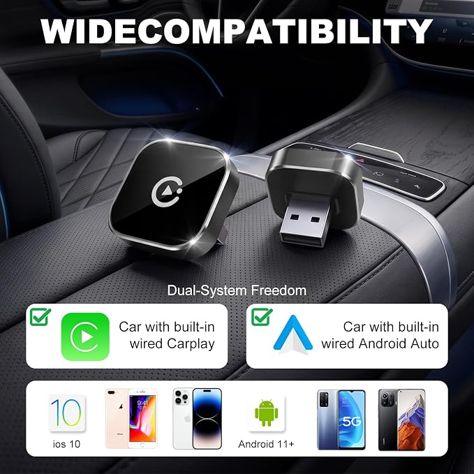 Bose Wireless CarPlay and Android Auto Adapter, Plug and Play Wired to Wireless CarPlay Dongle, Fast Auto-Connect, Type-C & USB Cable Included, Compatible with 800+ Cars, Supports iOS 10+