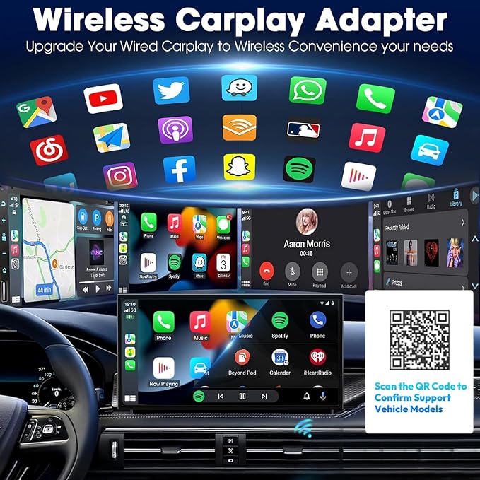 Wireless Carplay Adapter for Apple iPhone iOS 10+ & Android Mini Ultra-Compact USB-A Dongle Converts Wired to Wireless Car Play Adapter Plug & Play Fast Auto Connection for Cars 2016+