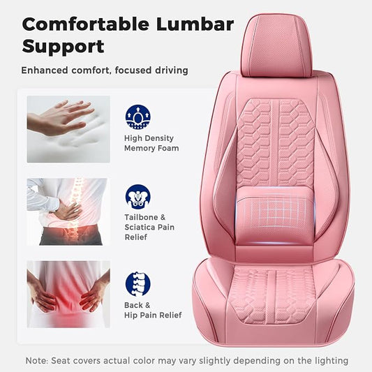 Huidasource Pink Car Seat Covers Full Set, Car Seat Covers Front and Rear Seat, Full Coverage Waterproof Leather Car Seat Cushion Cover Protector Universal Fit for Most Cars SUV Trucks