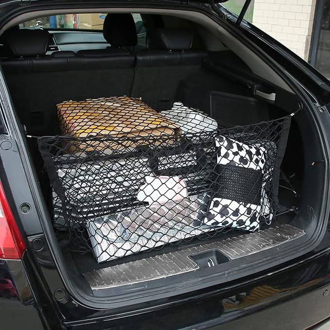 Car Rear Cargo Net, Adjustable Elastic Storage Organizer Net, Trunk Cargo Storage Net, Universal Fit for Car, Vehicle, SUV (43.3"x 15.8")