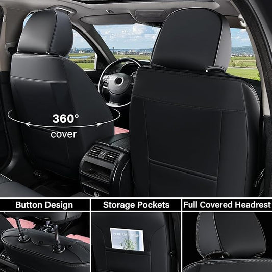 Coverado Front Seat Covers, Car Seat Covers Front Seats, Leather Seat Covers for Cars, Automotive Seat Covers Car Seat Protector Car Accessories Fit for Most Sedans SUV Pick-up Truck(Black&Pink)