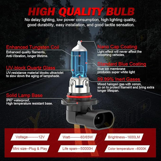 Upgraded Halogen Headlight Bulbs For Nissan Titan 2004-2006 2007 2008 2009 2010 2011 2012 2013 2014 2015, 9005 9006 High Low Beam Headlamp Lights, 6000K White, 300% Brightness,Plug n Play, 4-Pack