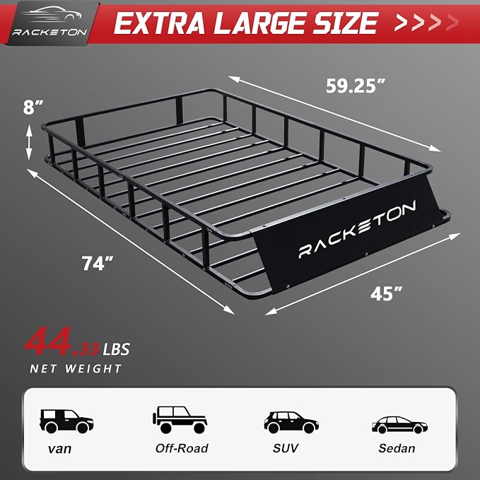 74”x45”x8” Roof Cargo Rack for SUV Car Trucks,Heavy Duty Cargo Basket Anti-Rust Top Luggage Rack