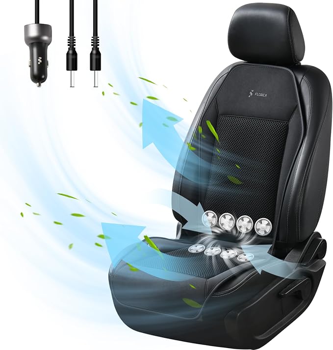 FLORICH Cooling Seat Covers Ventilated Car Seat Cover with 8 Turbo Fans 12V-24V 3-Speed Adjustable Car Seats Cooling Pad Cushion Universal Fit for Car SUV Truck Van Summer Driving
