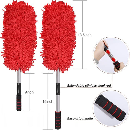 IPELY 3 Pack Large Red Microfiber Car Duster Exterior Scratch Free with Extendable, Car Duster Interior Multipurpose dust Cleaning