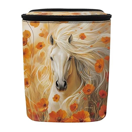 Talayituse Horse Floral Print Car Trash Can with Lid, Leak Proof Auto Trash Bag Hanging Vehicle Garbage Can Multipurpose Storage Container for Back Seat Road Trip
