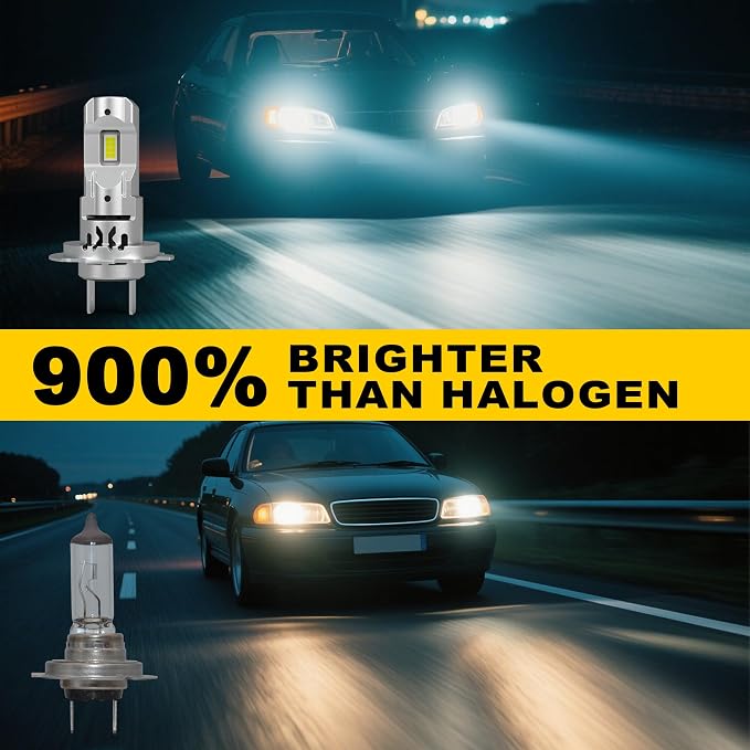 H7/H7LL LED Bulb Super Bright with Fan Cooling 800% 60000LM Brighness 1:1 Halogen Mini Size No Adapter Required H7/H18 for Fog Lights Pack of 2