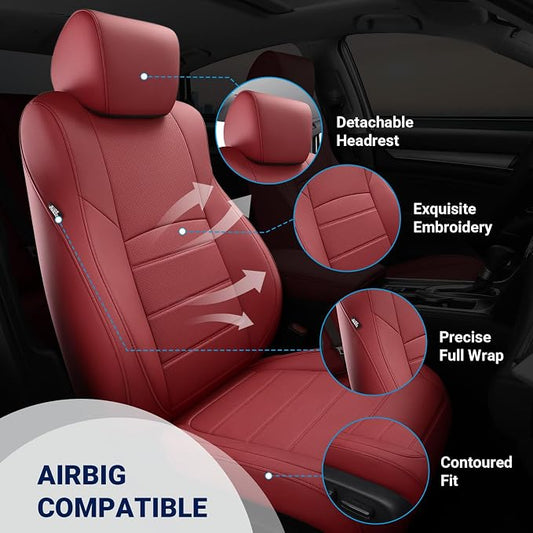 Custom for Honda Accord Seat Covers 2018 2019 2020 2021 2022 EX-L, Touring, Sport, EX, Hybrid, Faux Leather Car Seats Cover Full Set (Rear Row W/40/60 Split Backrest) - Burgundy