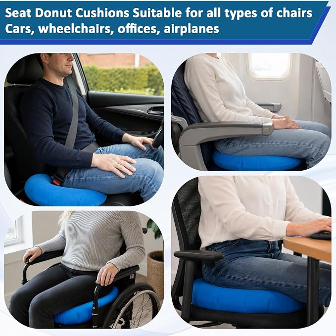 3 Pack Inflatable Donut Pillows, Round Donut Cushion, Ring Doughnut Pillow, Hemorrhoid Seat Cushion for Tailbone Pain Relief, Functions as Car Wheelchair Office Chair Cushios (15-Inch Three Colors)