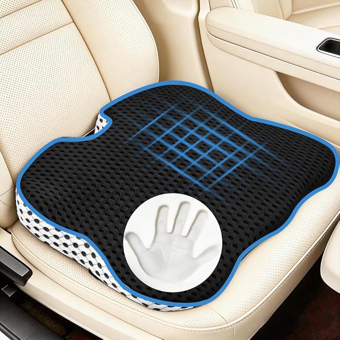 Car Seat Cushion for Long Driving Memory Foam Wedge Cushion for Back Pain & Tailbone Pain Relief Non Slip & Ergonomic Car Seat Pillow Pad, Universal Fit for Most Car Truck Office Chair & Wheelchair