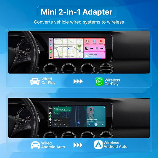 2026 X1 USB-A Wireless CarPlay Android Auto Adapter 2-in-1, Alloy & 2.5D Glass Build Mini Car Play Dongle, Wired to Wireless Converter, Dual 5G Chips, OTA, Plug & Play, for iPhone & Android Phone