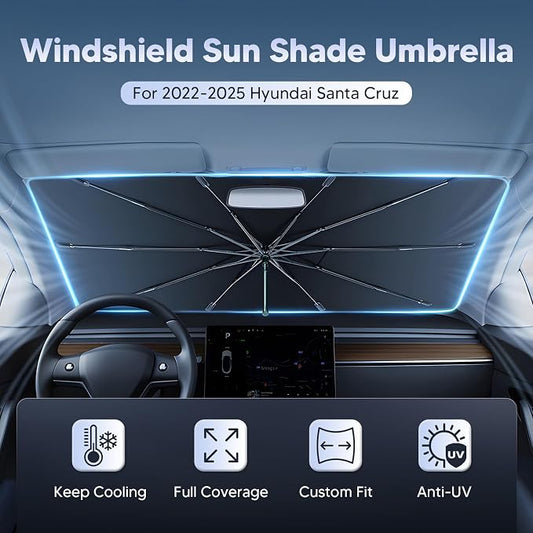 Autorder Windshield Sun Shade Umbrella for 2022-2026 Hyundai Santa Cruz Accessories,Upgraded Ice Crystal Material,Easy Setup Umbrella Sunshade for Car Windshield,100% Sun Blocking