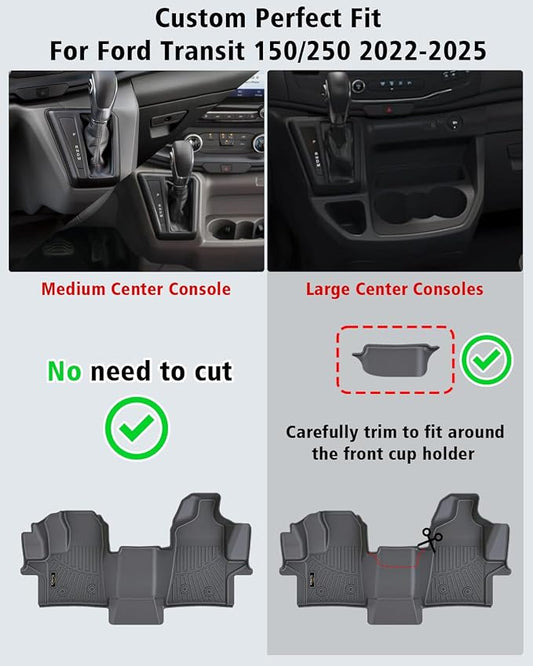 Floor Mats Custom for Ford Transit 2022-2025 2026 (All Models w/Vinyl Floors) All Weather TPE Rubber Protection 1st Row Anti-Slip Automotive Floor Liners for Ford Transit 150 250 Accessories- 1 PCS