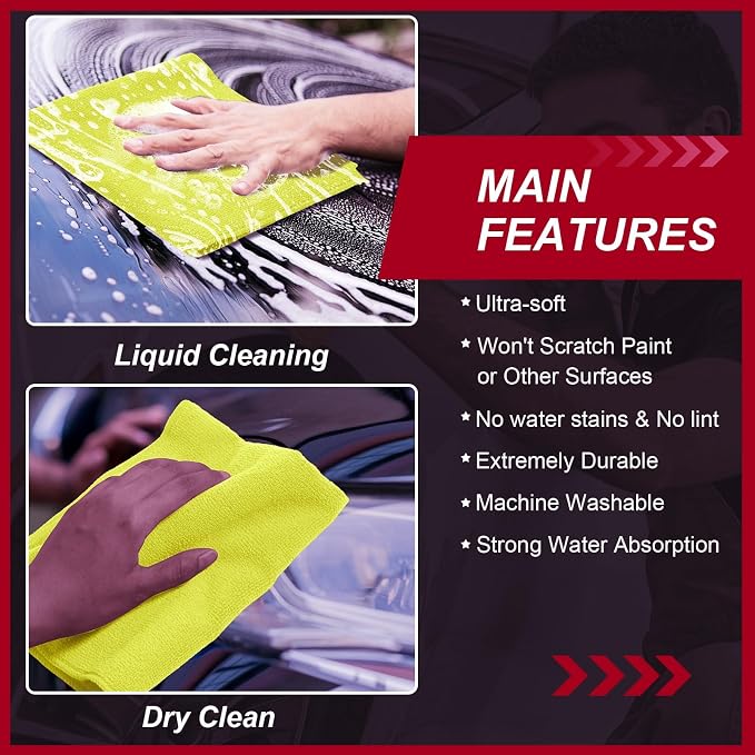 Oudain 200 Pcs Microfiber Cleaning Cloth 16x16 Inch Microfiber Towels for Car Ultra Absorbent Cleaning Rags Reusable Lint Free Streak Free Detailing Towel for Car Washing Drying Dusting (Yellow)