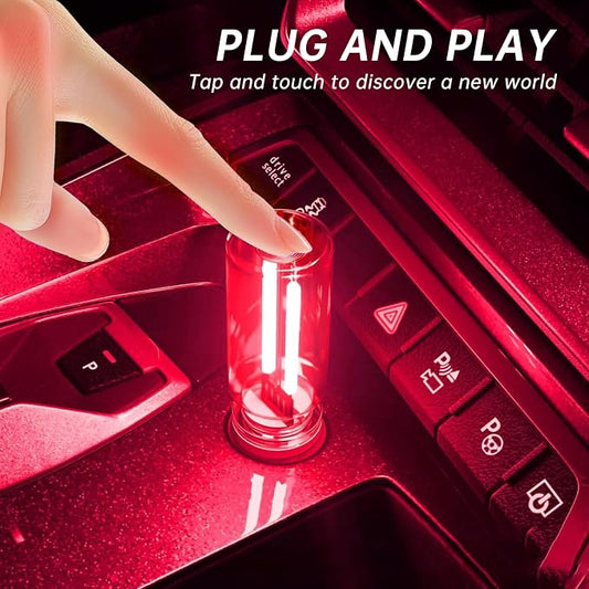 2 PCS Mini USB Light, Touch Dimmable Car Interior Ambient LED Night Light, Retro Glass Bottle Plug-in Accent Decor Lamp for Vehicle, Camping, Bedroom (1Red&1Blue)