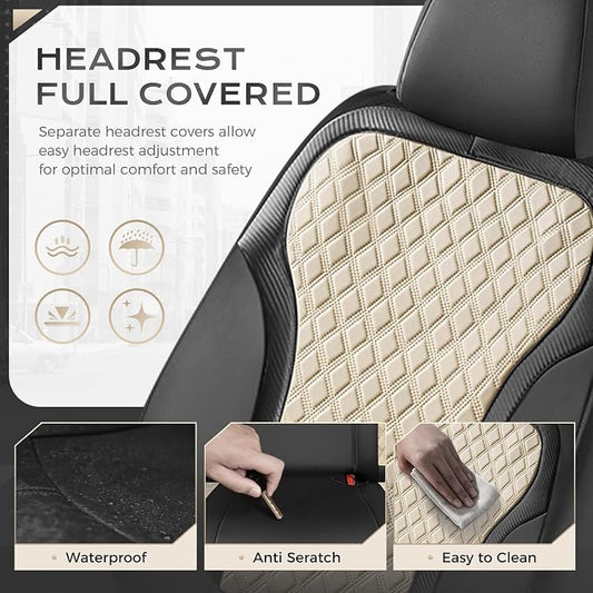 Coverado Car Seat Cover 5 Seats, Leather Seat Covers Full Set, Durable Waterproof Car Seat Protectors, Black and Beige Seat Cover, Spill-Proof Automotive Seat Covers Universal Fit for Most Cars