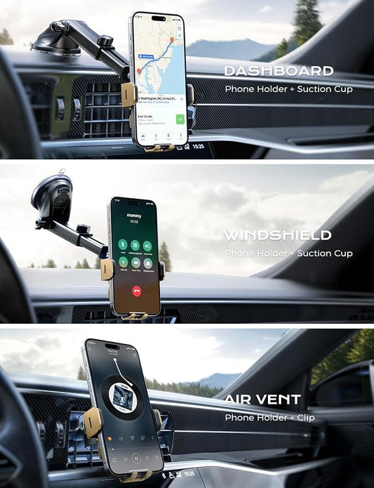 Wireless Car Charger, 15W Fast Charging Auto Clamping Car Charger Phone Mount Phone Holder fit for iPhone 15 14 13 12 11 Pro Max Xs, Samsung Galaxy S24 Ultra S23 S22 S21, S20, S10+, Golden