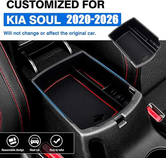 Autorder Center Console Organizer for Kia Soul 2020 2021 2022 2023 2024 2025 2026 Accessories Armrest Storage Box Secondary Insert Tray with 2 Color Mats