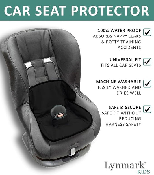 Lynmark® Potty Training Car Seat Protector Cover - Waterproof Soft Piddle Pads for Toddlers and Baby Carseat - Travel-Friendly Universal Washable Liner Mat for Spills, Nappy Leaks, Accidents - Black