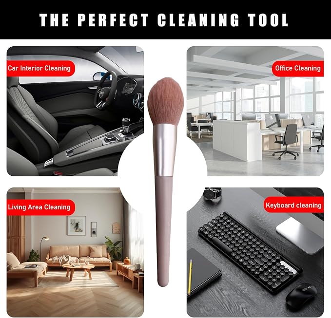 Dickno 2PCS Car Interior Dust Brush, Soft Scratch Free Auto Detailing Brushes, Universal Vehicle Interior Cleaning Tool for Automotive Dashboard, Air Vents, Leather (Long Pink)