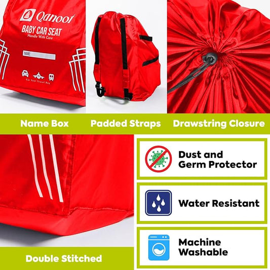 Infant Car Seat Travel Bag for Airplane - Durable Gate Check Bag for Car Seats that fits easily on Convertible Car Seats, Infant Carriers & Booster Seats (Backpack, Red)