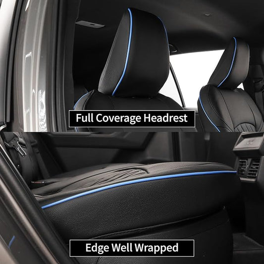 EKR Rav4 Seat Covers Custom Fit for Toyota Rav4 (Hybrid) SE/XSE & (PHEV) GR SPORT 2026, Car Seat Cover Full Set for Suv,Factory-Style Upgrade, Easy-Wipe Protection,Faux Leather(Black with Blue Piping)