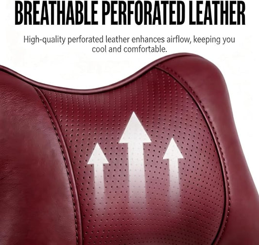 Car Pillow for Car Neck Pillow for Driving Seat Leather Neck Support Soft Cushion Support Head-Rests for Vehicle Sleeping with Elastic Adjustment Strap 2PCS (Neck, Red)