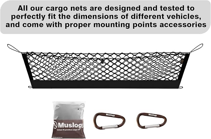 Muslogy Trunk Cargo Net Compatible with 2017-2022 Honda CR-V Accessories, SUV Sedan Cargo Organizer Storage Net with Heavy Duty Carabiners