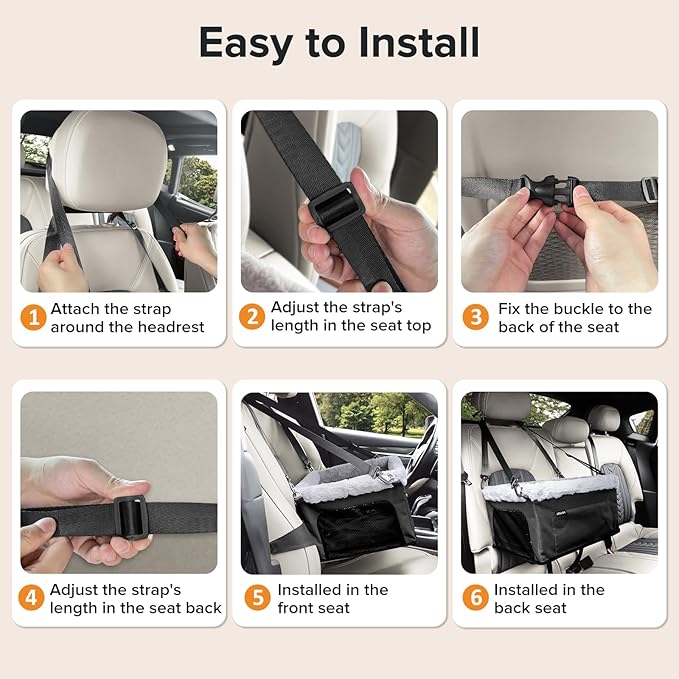 JOEJOY Deluxe Dog Booster Seat with Sturdy Metal Frame and Safety Leash for Small Pets up to 20 lbs - Portable Puppy Dog Car Seat with Thick Cushion and Storage Pockets for Small Dogs, Black
