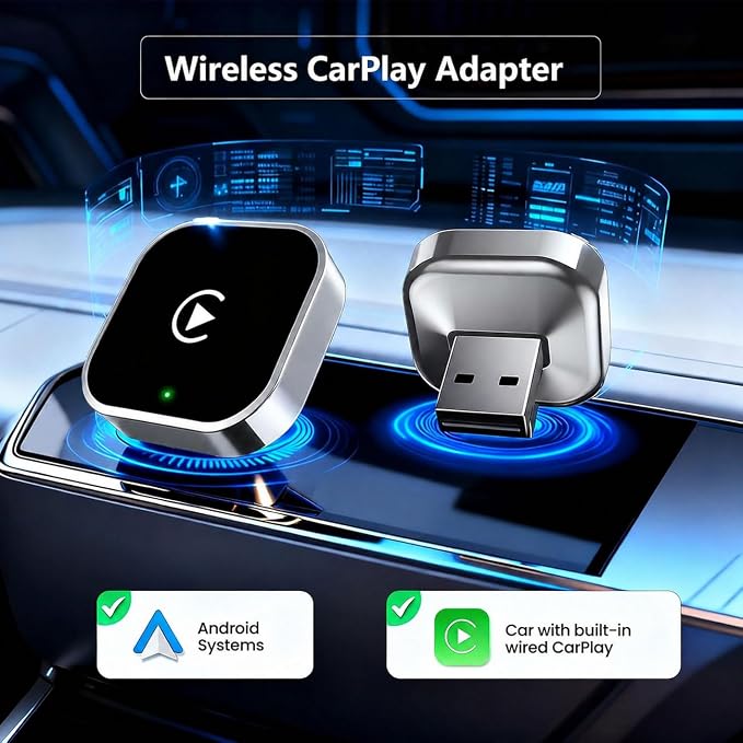 2 in 1 CarPlay Adapter for Impreza SE/Executive, CarPlay Wireless Adapter with Auto Reconnect Fast Pairing Bluetooth Connection Compact USB Dongle,A/Silver-Normal