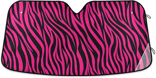 Zebra Hot Pink Black Windshield Sun Shade for Car Auto SUV Truck Foldable Front Window Sunshade Sun Visor Protector Block UV Rays Reflect Heat, 55" x 28"
