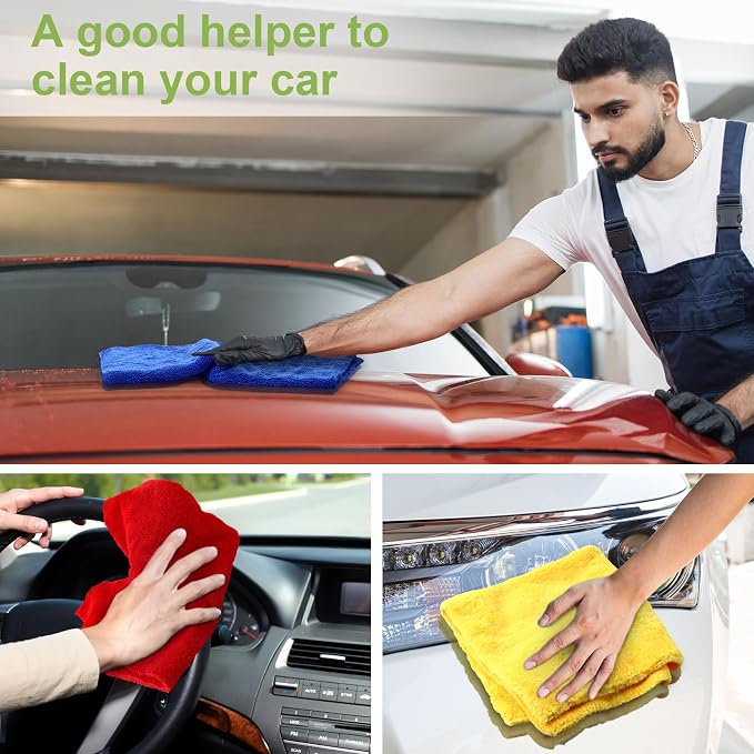 Shimeyao 30 Pcs 16 x 16 Inch Edgeless Microfiber Plush Towels for Cars Detailing Drying Wash Polishing Absorbent Cleaning Cloths, 500 GSM (Multicolor)