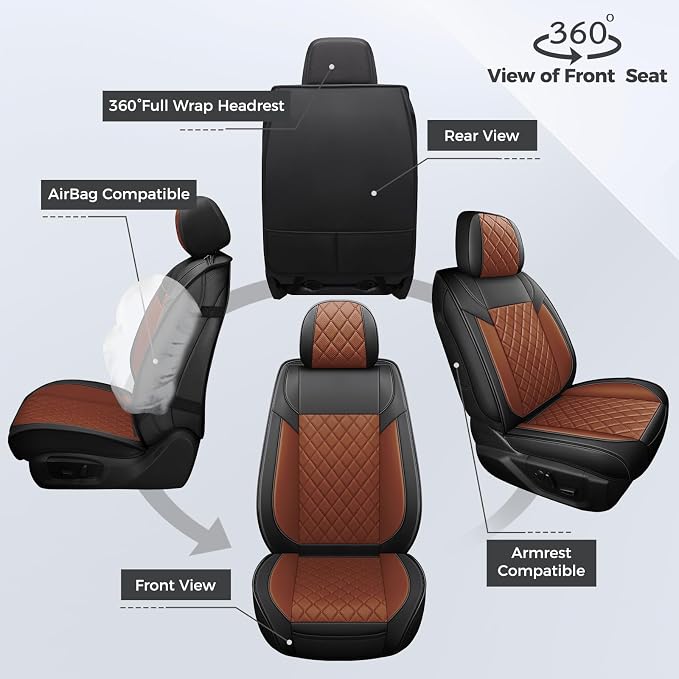 FREESOO Seat Covers for Dodge Ram 2019-2026 Ram 1500 Crew Quad Regular Cab 2011-2026 2500 3500 Mega Cab Bighorn Longhorn Laramie Tradesman, with Flat Bench, Black Brown