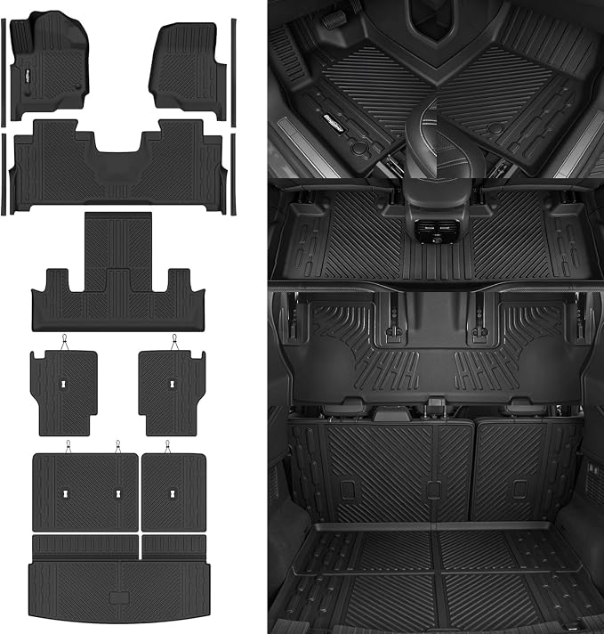 Floor Mats for 2018-2024 Ford Expedition 7 Seats/Captain Chairs, Trunk Mat and 2nd/3rd Backrest Mat & Door Sill Guard All Weather TPE Protector for Ford Expedition Accessories