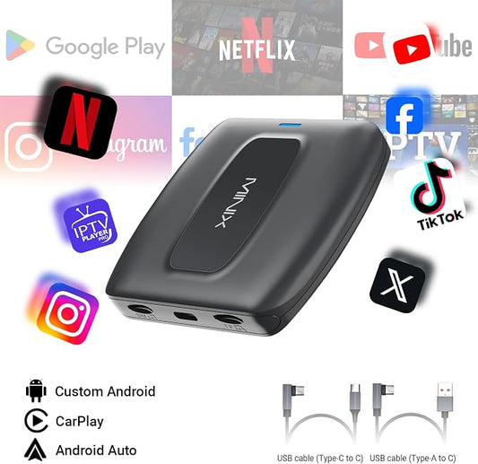 MINIX CarPlay Android AI Box 8 Core 8G+128G for Only Wired CarPlay Touchscreen Cars to Wireless Carplay&Wireless Android Auto for YouTube Netflix Google Store Support SIM&TF Card