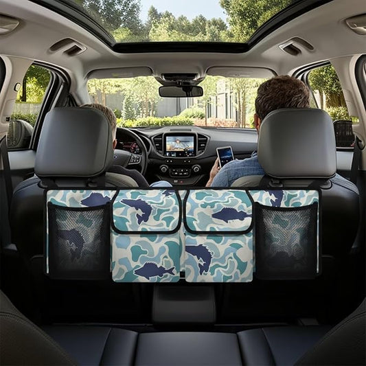Fish Hunter Camo Car Trunk Organizer Space Saving Hanging Automotive Back Seat Organizers Storage Bag with 4 Pocekts Car Accessories Interior for Most Cars,SUV,Sedan