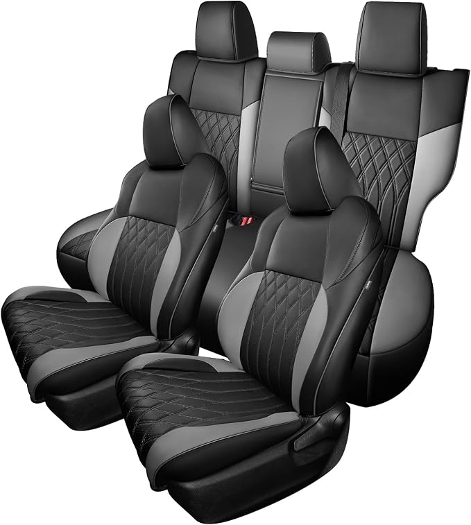 FREESOO Custom Seat Covers for Toyota RAV4 2019-2025 Hybrid SE/XSE 2021-2024 Prime SE/XSE 2025 PHEV, RAV4 Leather Car Seat Covers Interior, RAV 4 SUV Accessories Full Set, BlackGrey