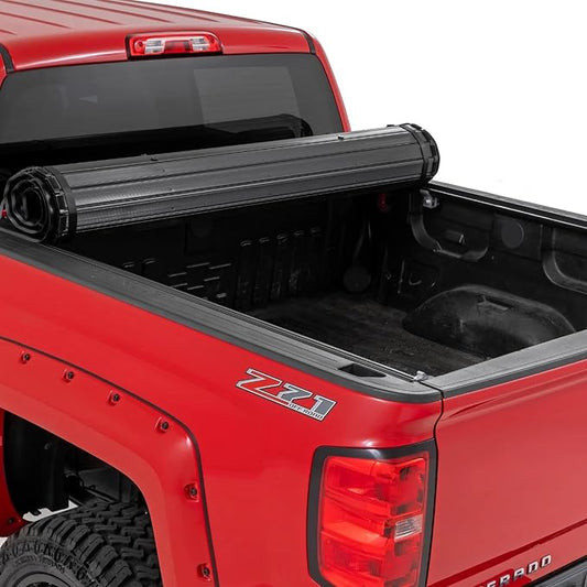Rough Country Hard Roll-Up Tonneau Cover for Chevy Silverado & GMC Sierra 1500 (2014-2018) - Aluminum Truck Bed Cover, Fits 5'9 Bed