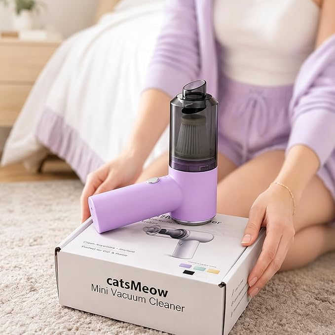 catsMeow Mini Handheld Vacuum Cordless, Lightweight Portable Vacuum Cleaner for Home, Car, Desk, Keyboard, Sofa and Crumbs, USB Rechargeable Small Vacuum with Washable Filter, Stylish Lavender Purple