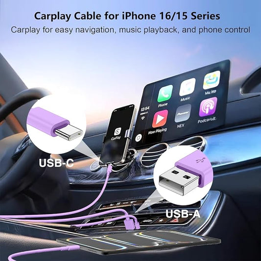 USB C Car Charger for iPhone 17 16 15 Pro Max,40W Dual Port USB-C & USB-A Car Fast Charging Adapter, 2X6FT C to C Cable & A to C Carplay Cable for iPhone 17 16 15 Series/iPhone Air,iPad,Samsung-Purple