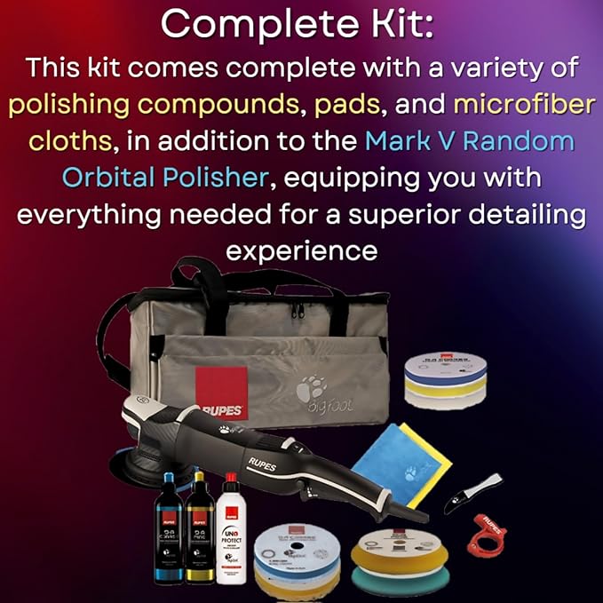 RUPES LHR21V Complete Kit for BigFoot Mark V Random Orbital Polisher - Additional Accessories Included - BigFoot Silver Tools Bag Included - Reduced Noise & Vibrations - Provides Optimal Balance