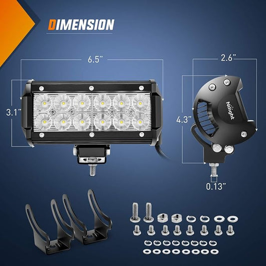Nilight 2PCS 6.5 Inch 36W Flood LED Light Bar Led Work Light Off Road Driving Light With Off Road Wiring Harness