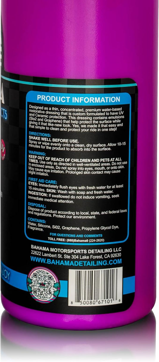 Bahama Ceramic Simple Finish – Tire & Trim Dressing with SiO2 + Graphene Protection, No Sling Formula, UV & Water Resistant Shine for Tires, Plastic, Vinyl & Exterior Trim – Tropic Mist Scent – 24 oz