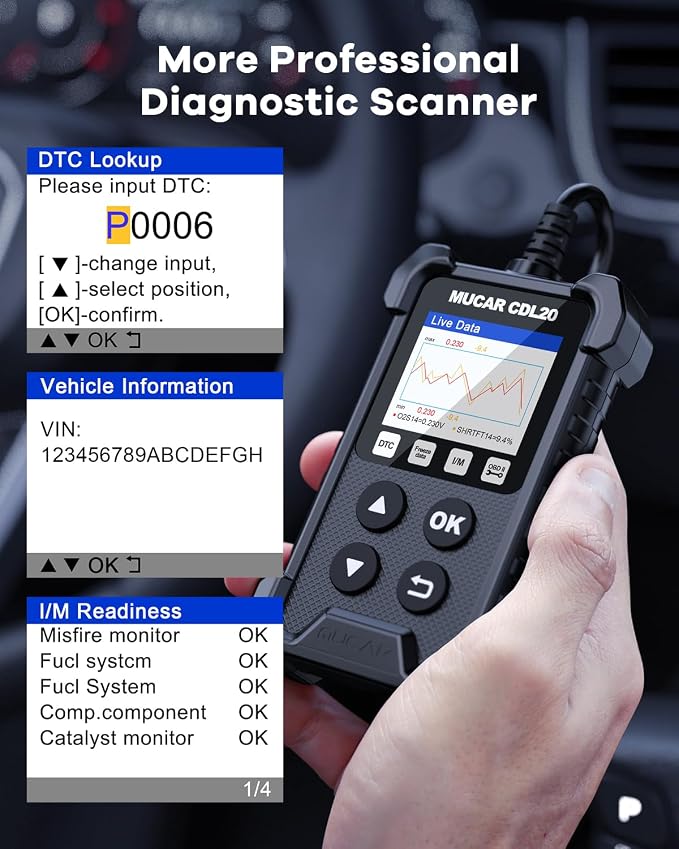 MUCAR CDL20 Universal OBD2 Scanner, Check Engine Car Code Reader with Full OBD2 Functions, Vehicle Info/MIL/EVAP/Freeze Frame/DTC Library, Diagnostic Scan Tool for All OBD II & EOBD Cars After 1996