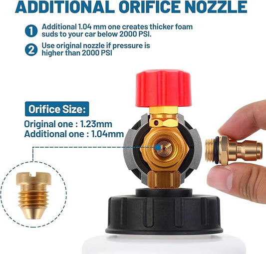 DUSICHIN Foam Cannon Snow Foam Car Washer 4000 PSI Pressure, Wide Neck Adjustable Nozzle 1L Container Additional 1.04mm Orifice Nozzle Soap Cannon for Sprayer Gun DUS2401