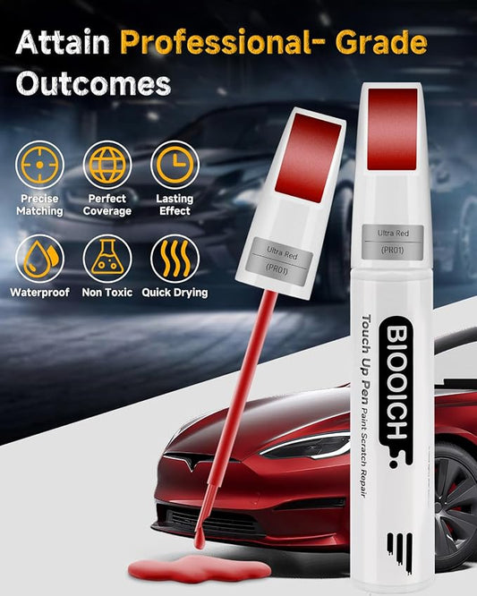 Touch Up Paint Pen Exact Color Match Car Chip and Scratch Repair (for Tesla, Ultra Red(PR01))