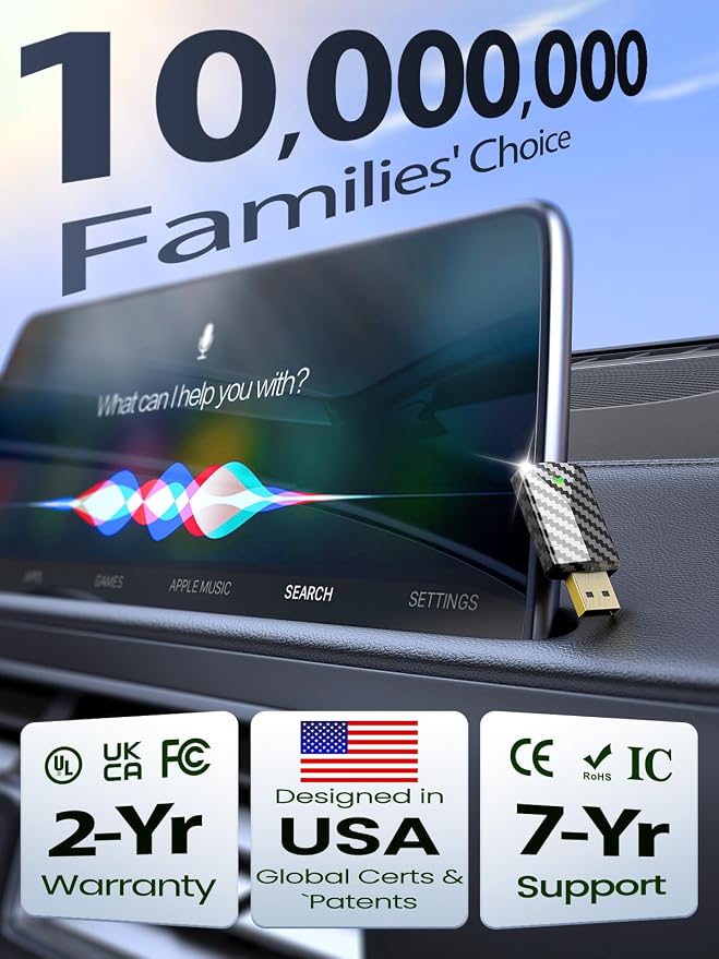 Mini Wireless CarPlay Adapter for iPhone & Android Auto (2026 Upgrade), No Delay, Fast & Stable Connection, Plug & Play, Converts Wired to Wireless Carplay Dongle for 2016+ Cars, USB-A/Type-C Port
