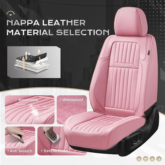 Coverado Car Seat Covers Full Set, Seat Covers for Cars, Car Seat Cover, Car Seat Protector, Leather Car Seat Cushion, Waterproof Car Seat Covers Front Seats and Back Fit for Most Cars(Pink)