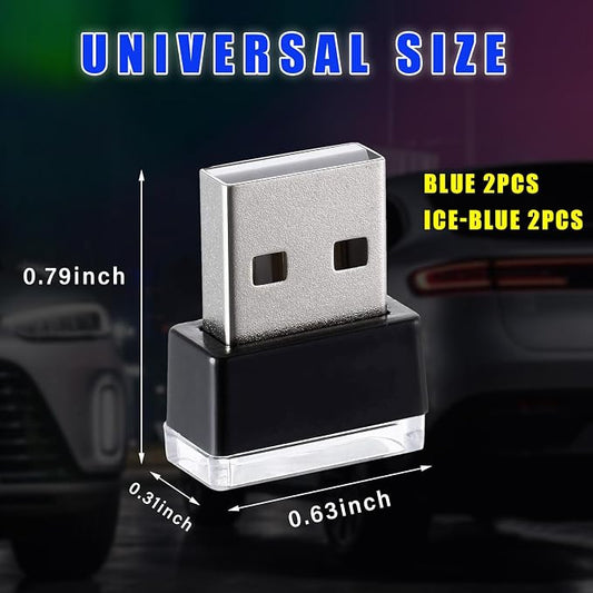 Augeny 4 PCS USB LED Car Interior Atmosphere Lamp, Plug-in USB Decor Night Light, Portable Auto Ambient Lighting Kit, Universal Vehicle Interior Accessories for Most Cars (Blue & Ice Blue)